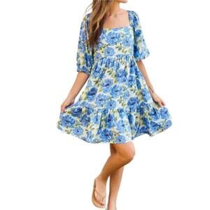 NWOT Pink Chicken New York PINK CHICKEN melissa dress in blue peonies Tuckernuck